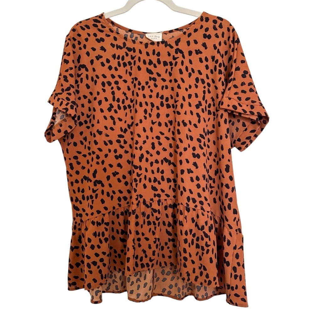 1.4.3. Story by Line Up Animal Print Blouse Peplum Top Leopard